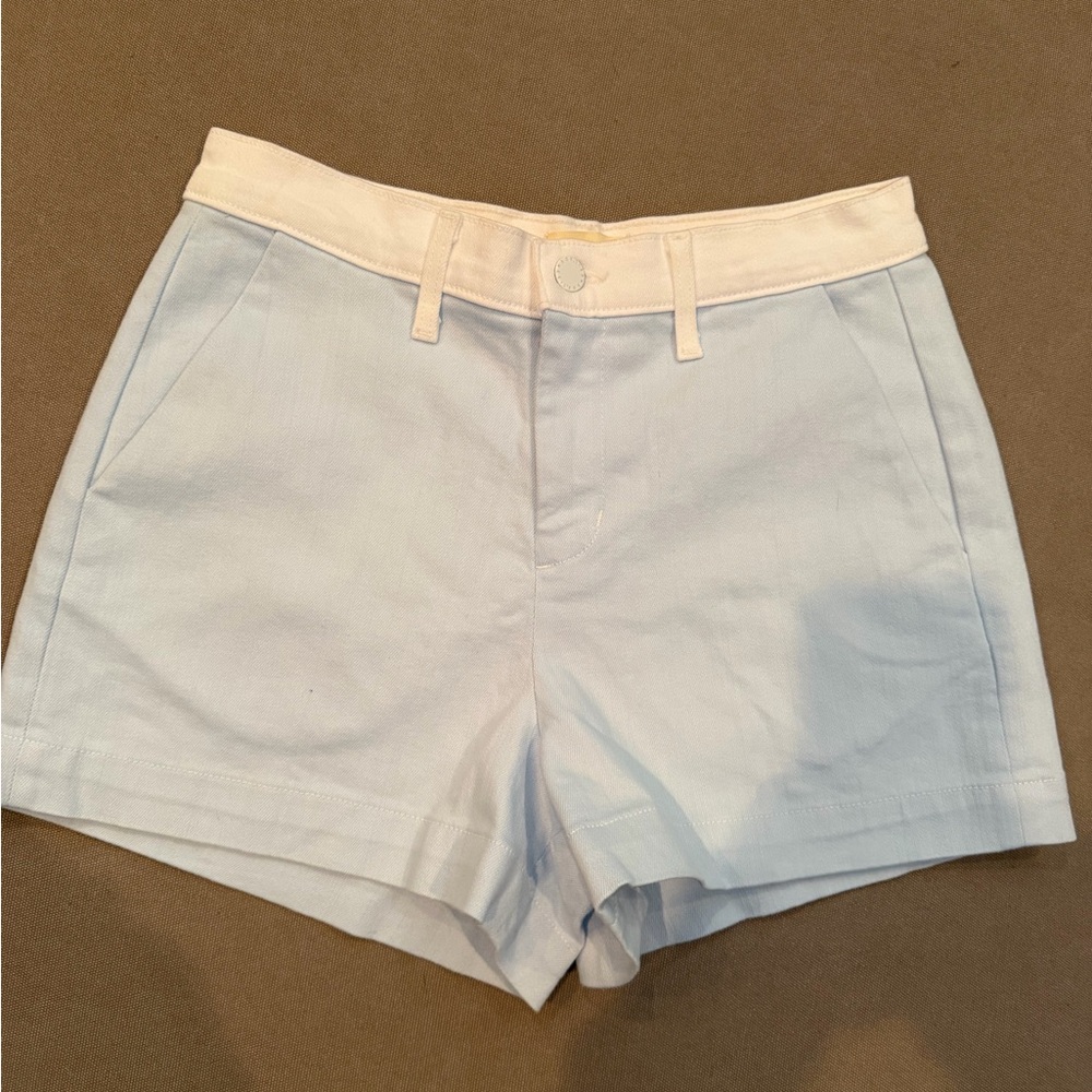L'AGENCE Light Blue and Cream High Waist Shorts